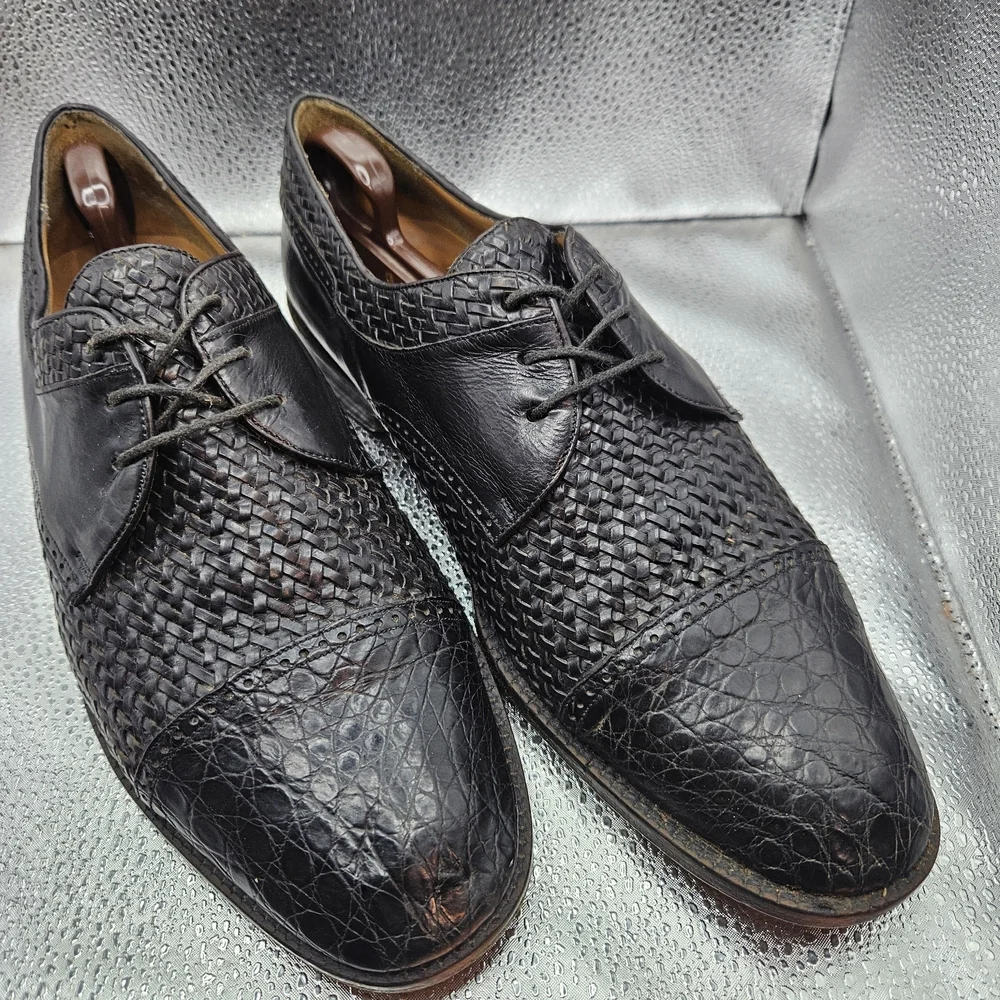 Mezlan Black Leather Oxford Shoes with Brogue Detailing Men's Size 10-11